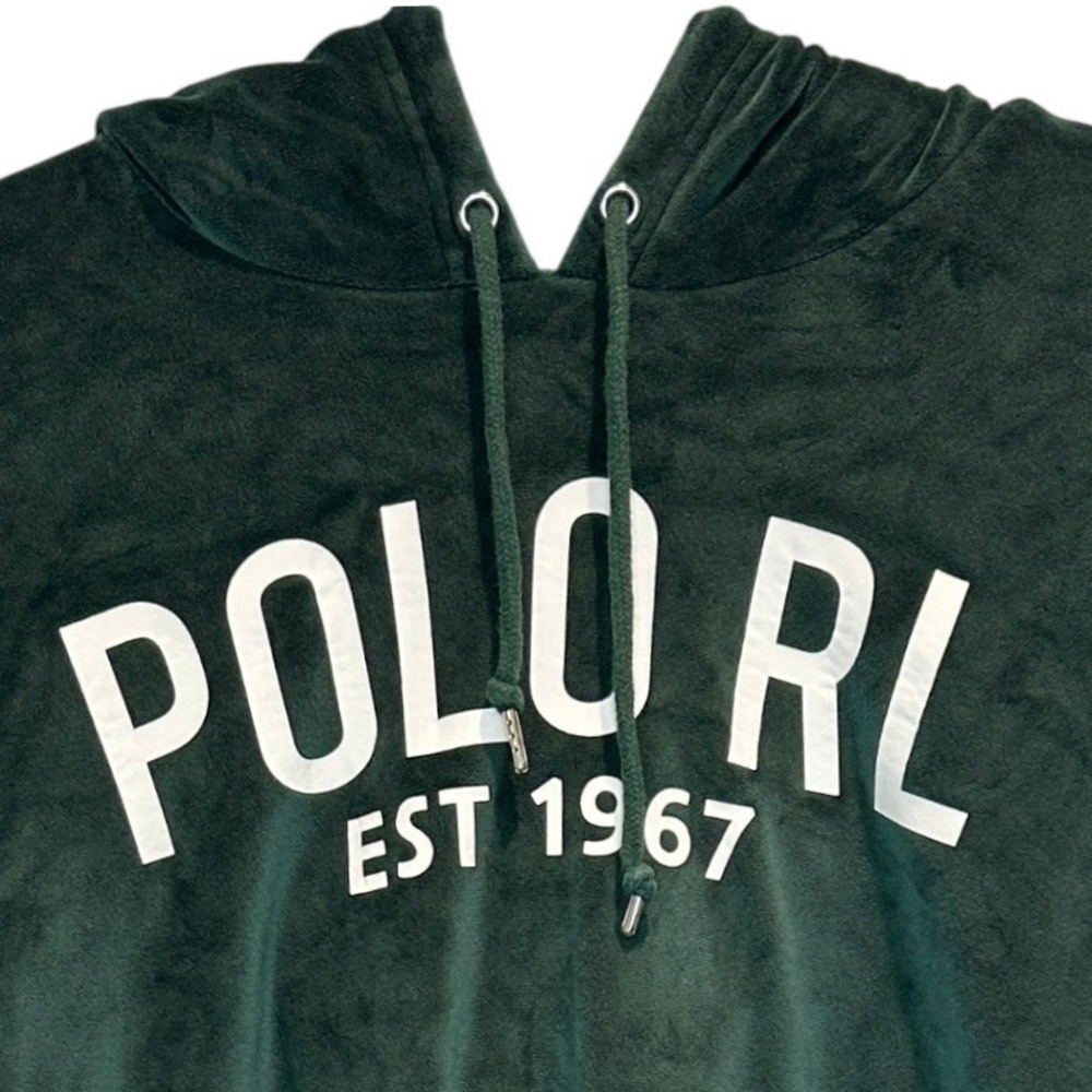 Polo Ralph Lauren Hoodie Large Men Green Velour Sleepwear Graphic EST 1967